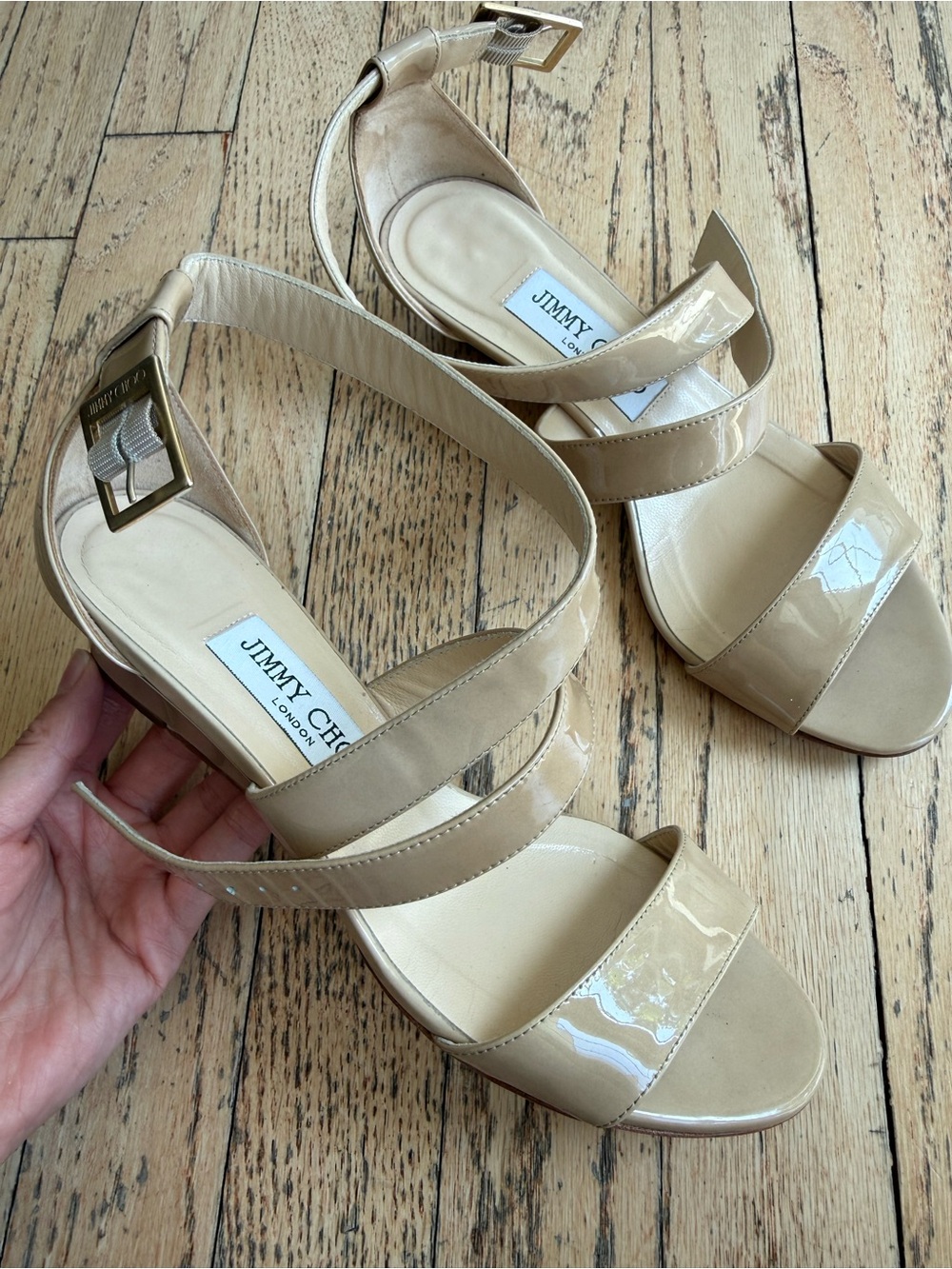 Jimmy Choo Nude Patent Leather Strappy Sandals Size 36